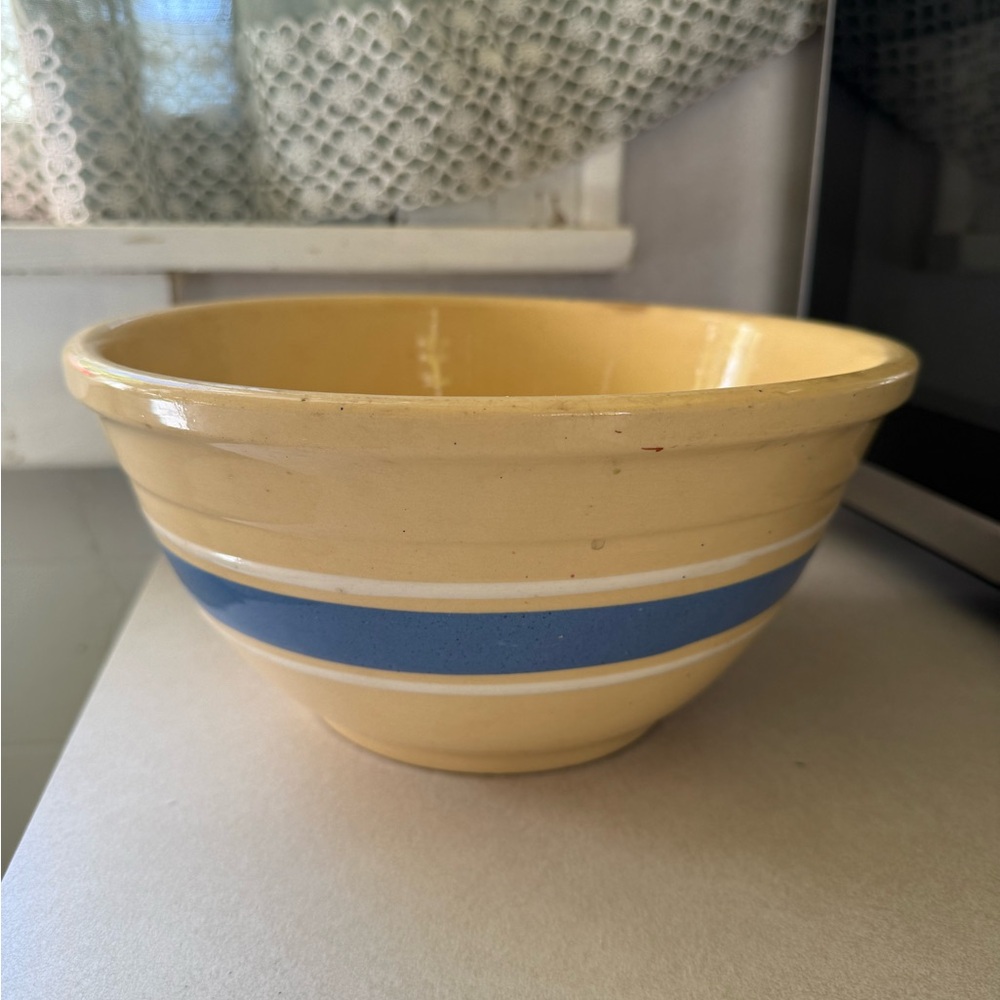Yellow and Blue Striped Ceramic Bowl